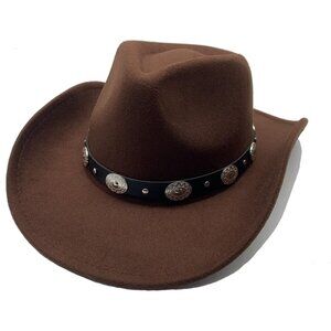 Unisex Brown Western with Braided Band Buckle Classic Fedora Cowboy Felt Hat